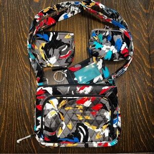 Vera Bradley Little Hipster Splash Floral Colorful Quilted Bag Set Purse Wallet
